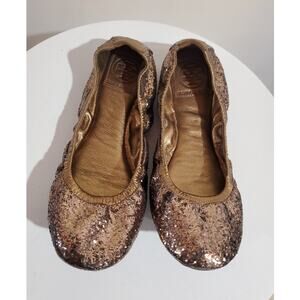 Tory Burch Eddie Glitter Slip On Ballet Flats Womens Size 8.5 Bronze Sparkle